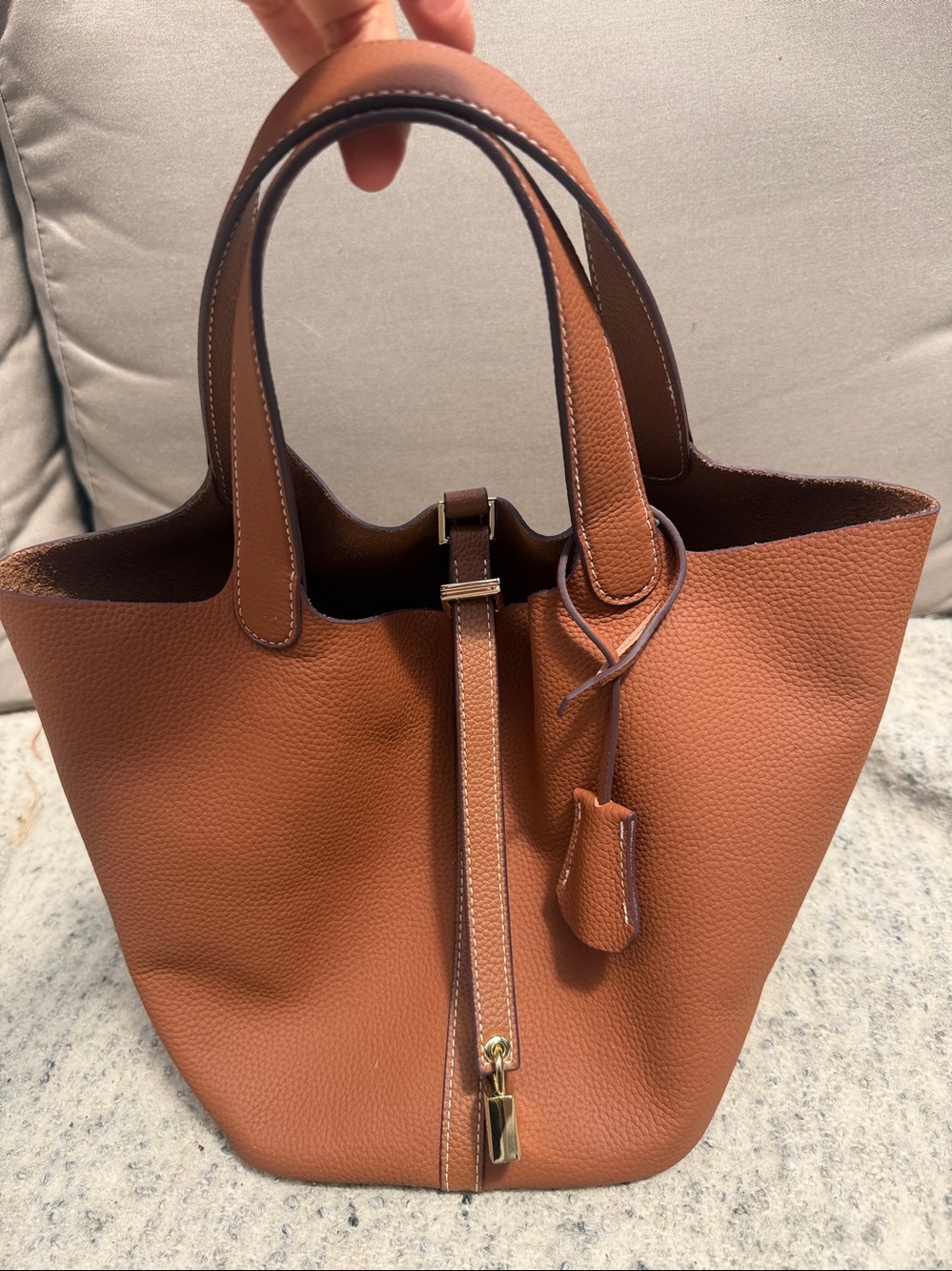 Brown leather bucket Bag